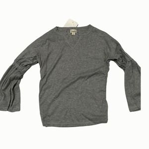 Baes Sweater with Bell Sleeve V Neck Size Small Gray Neutral Boho Bohemian